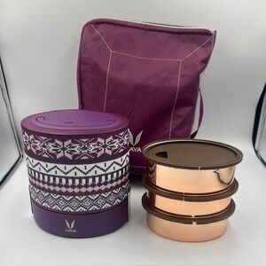 Vaya Tyffyn Lunch Box In Wool Purple Color 1000ml Copper-Finished Steel with Bag